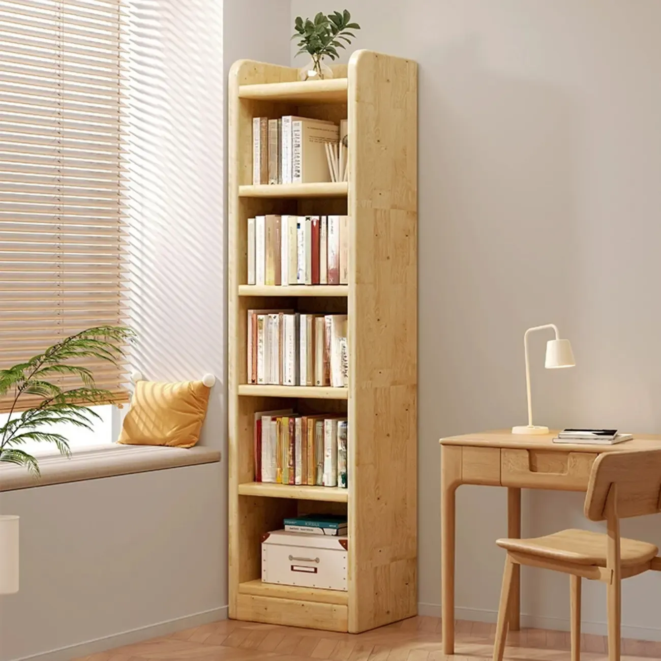 Rustic Vertical 5-Tier Closed Back Wooden Bookshelf