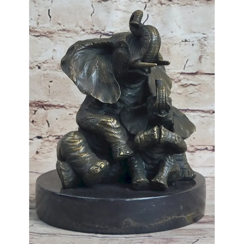 Bronze Sculpture Laughing Mother Imitative Elephant With Baby Calf Bronze Figurine Statue Decor