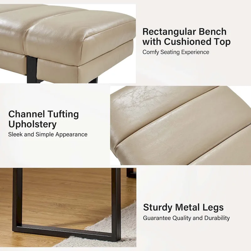 Laurens Modern 52.5 Channel Tufted Bench with Mental Legs by HULALA HOME