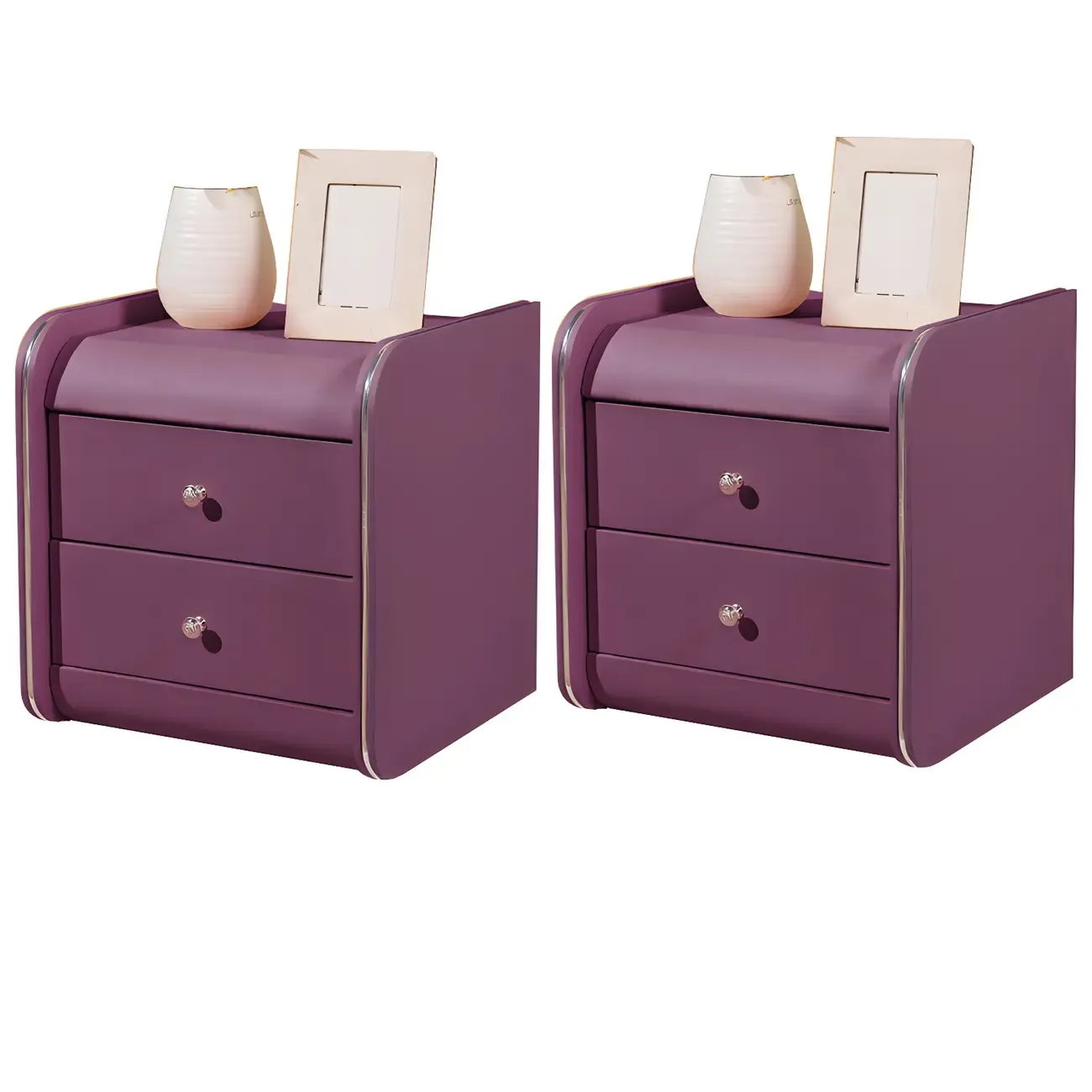 Stylish Narrow Faux Leather Bedside Table with 2 Drawers