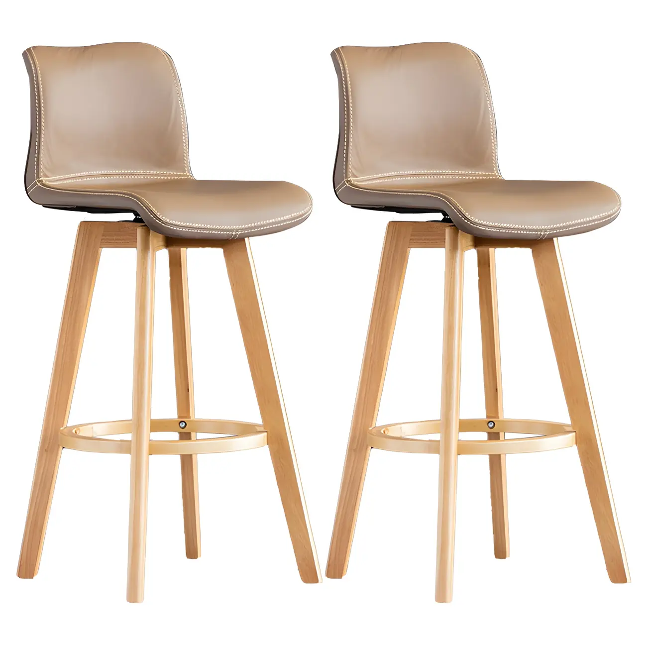 Mid-Century Distressed Leather Swivel Bar Stool with Back