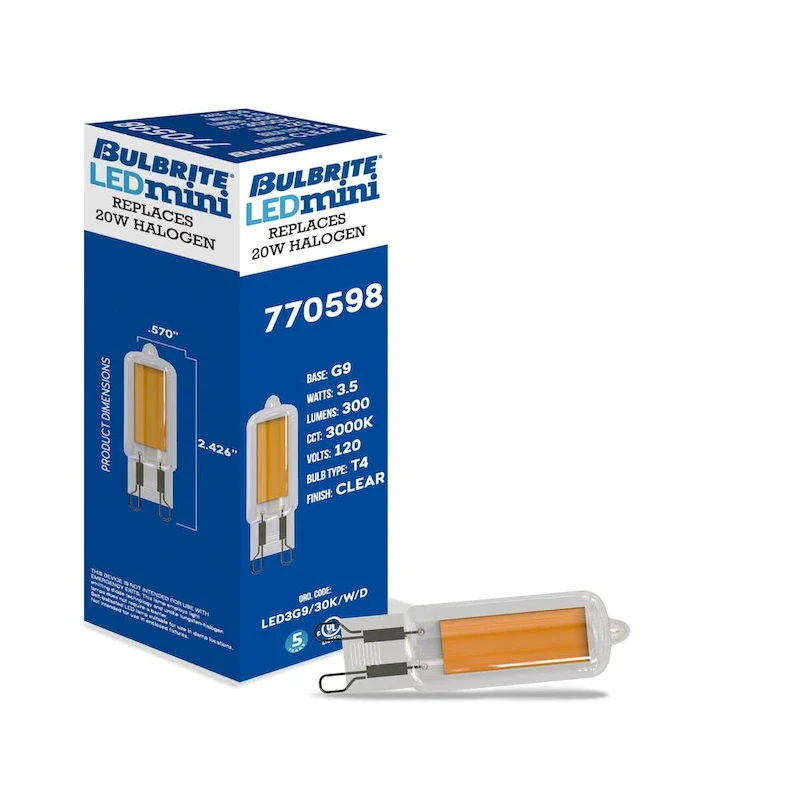 Bulbrite LED Filament Pack of (4) 3.5 Watt Mini T4 Light Bulbs with Clear Finish and Bi-Pin (G9) Base - Soft White Light