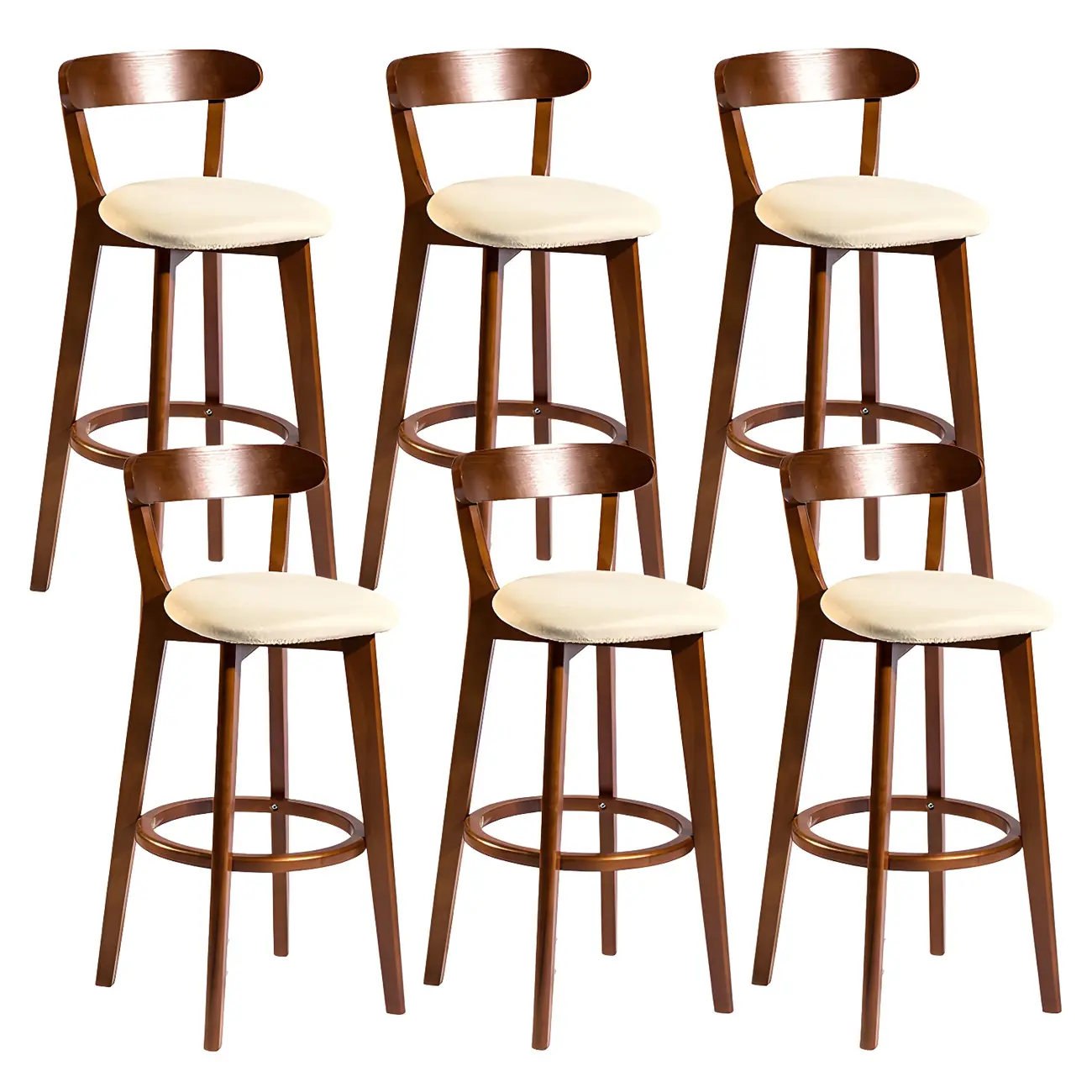Wooden Upholstered Low Back Bar Height Stools Set of 2