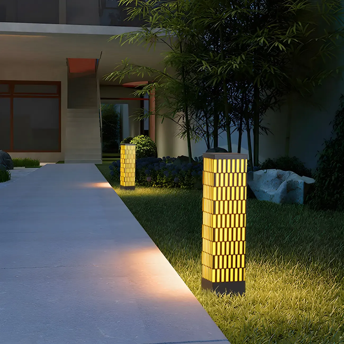 Black Metal Grille Rectangle Warm Light Post Cap Light