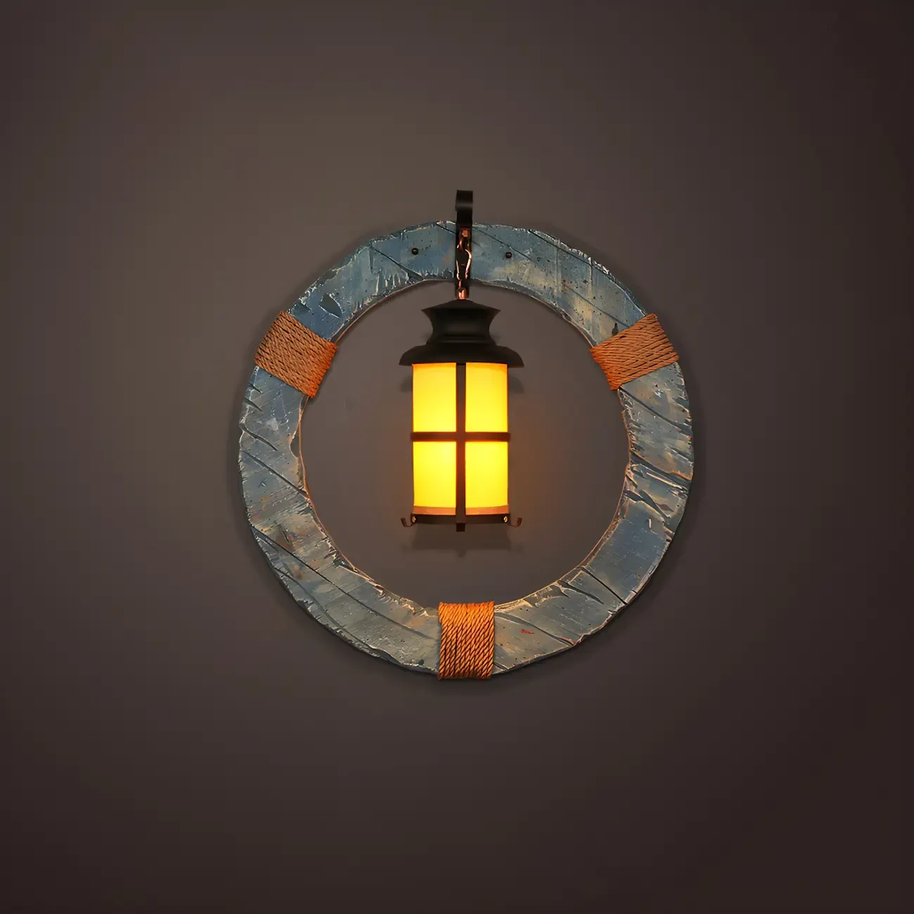 Industrial Distressed Wood Glass Black Wall Lantern Light