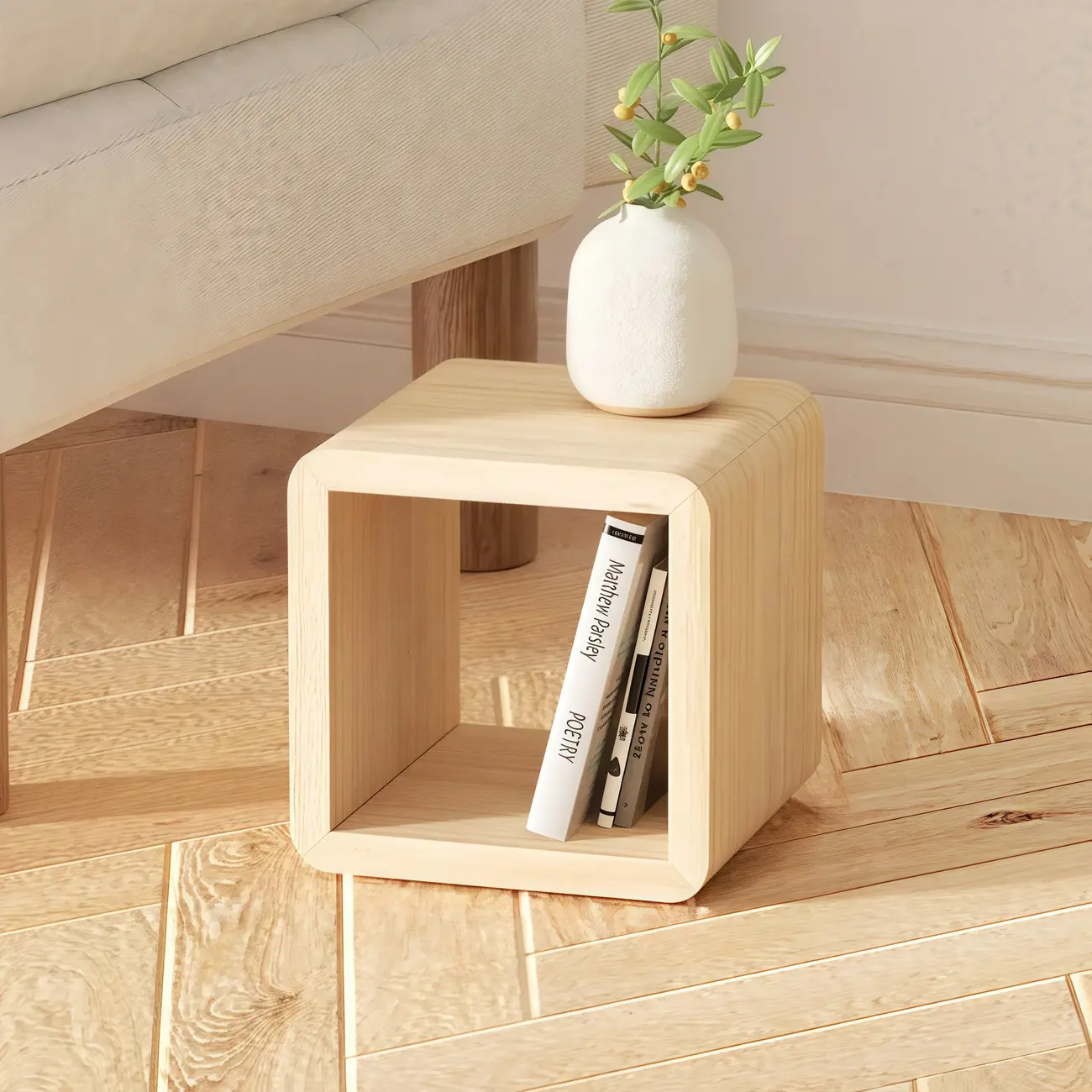 Modern Wooden Natural Open Back Cube Bookcase