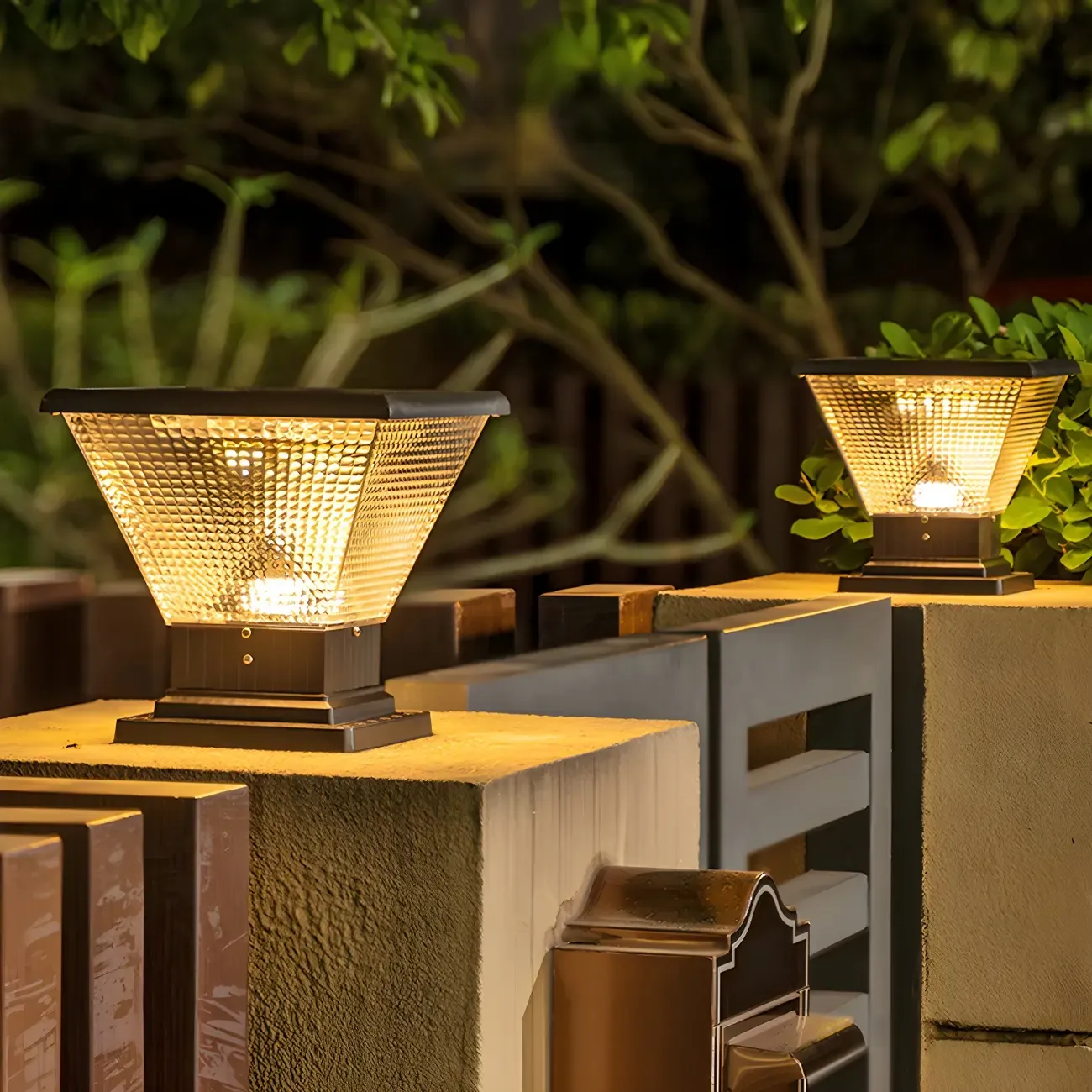 Modern Black Textured Pyramid Outdoor Post Lights