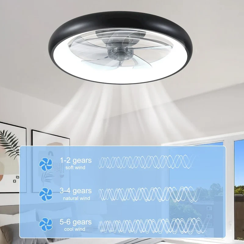 21.7in Iron Round Ceiling Fan with Lights Dimmable LED