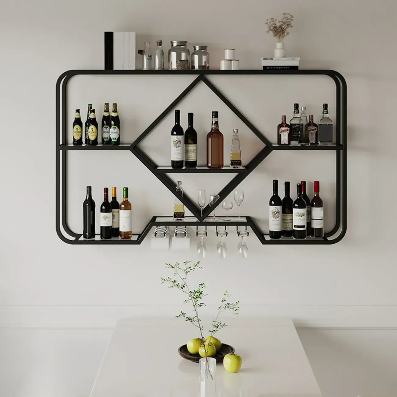 Gold Metal Diamond Wall-Mounted Wine Glass Rack
