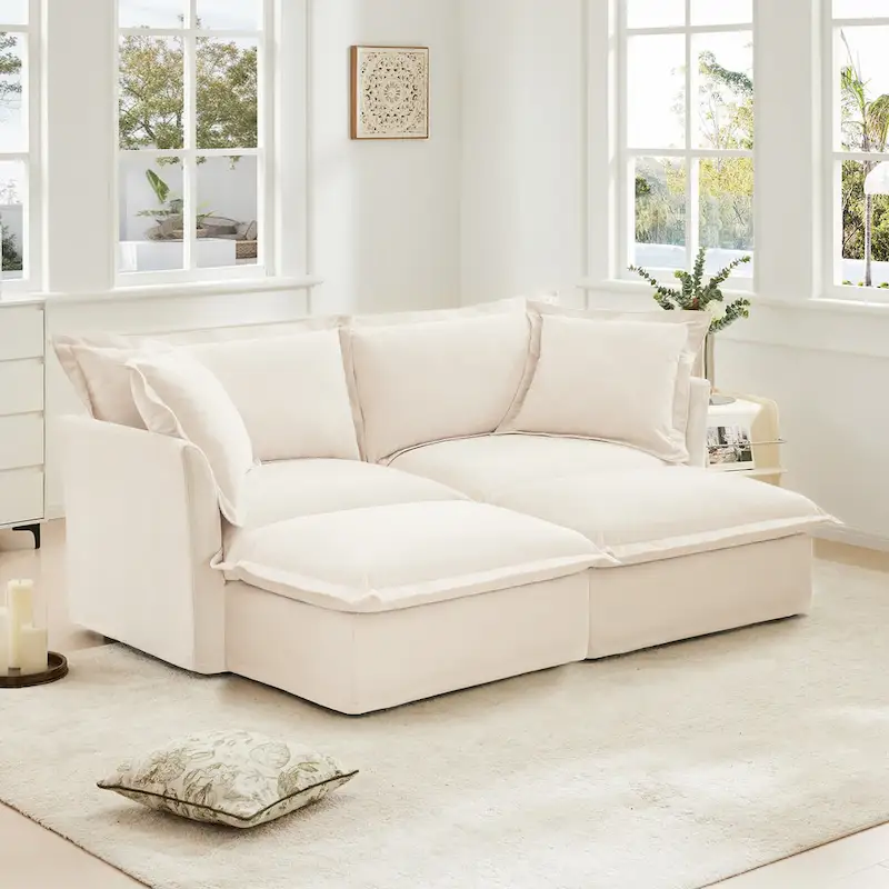83.4 Chenille 2-Seater Sectional Sofa with Ottomans