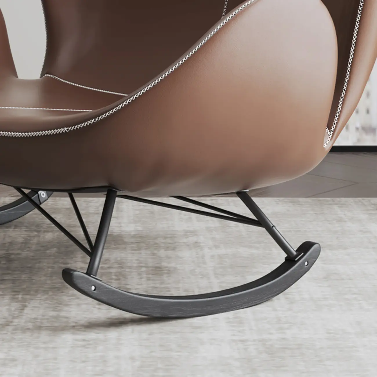 Round Arm Ergonomic Wingback Rocking Chair with Upholstered