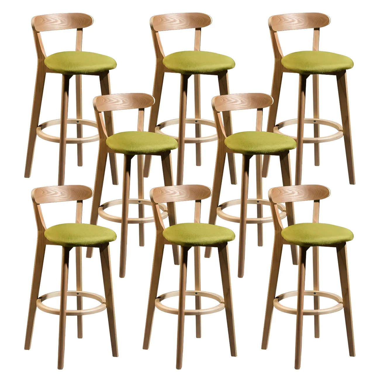 Wooden Upholstered Low Back Bar Height Stools Set of 2