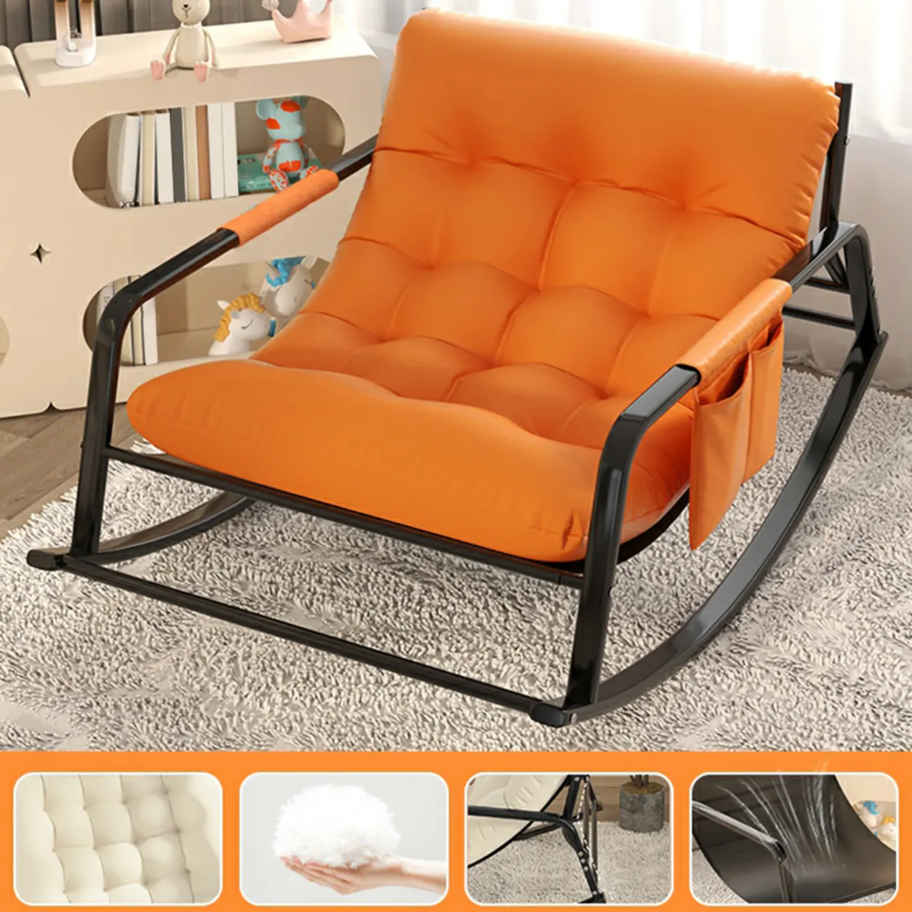 Modern 2 Seat Upholstered Rocking Chair with Track Arms