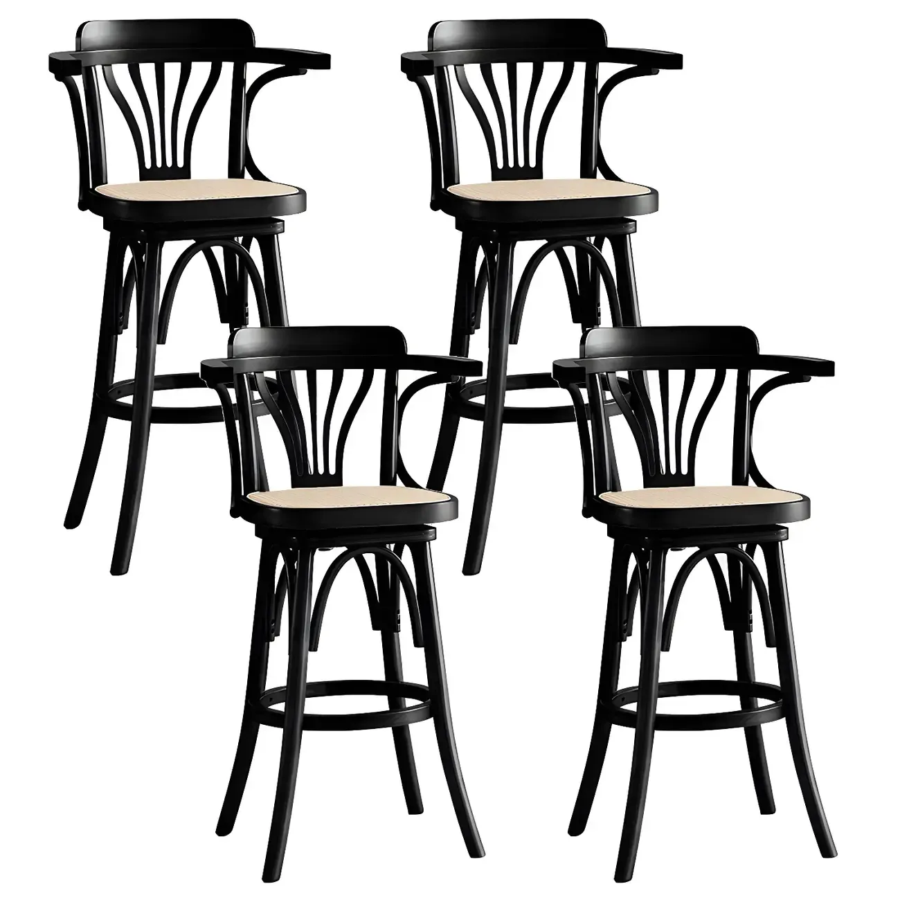Timeless Square Rattan Wood Low Back Bar Stool in Brown/ Black