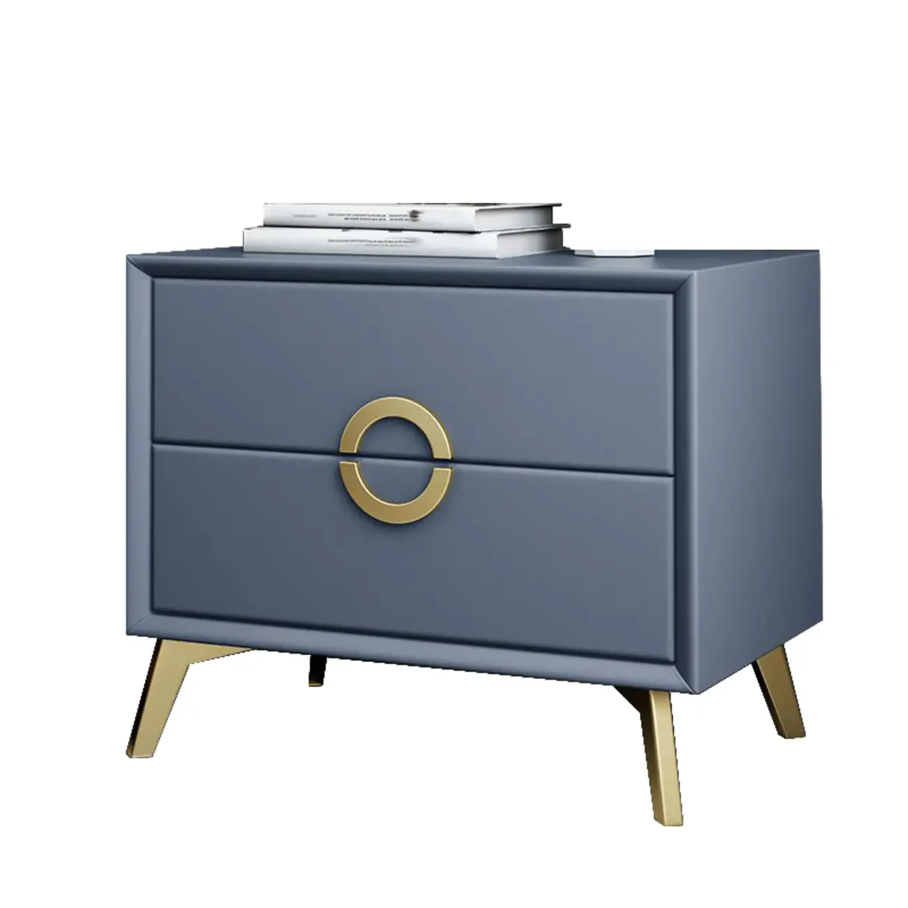 Chic Khaki Leather Gold Accents 2-Drawer Nightstand