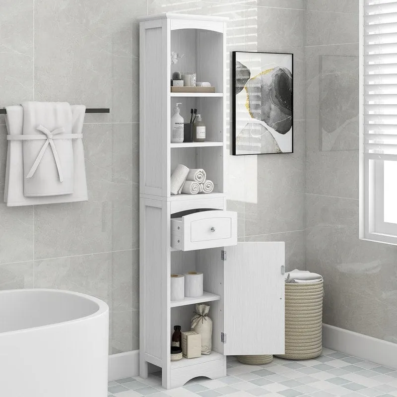 66   H Tall Bathroom Storage Cabinet with Drawer & Adjustable Shelves