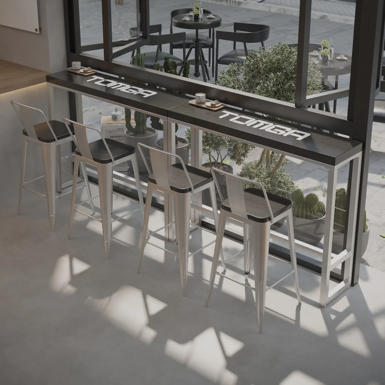 Steampunk Midnight Black Bar Table Set with Backless Stools