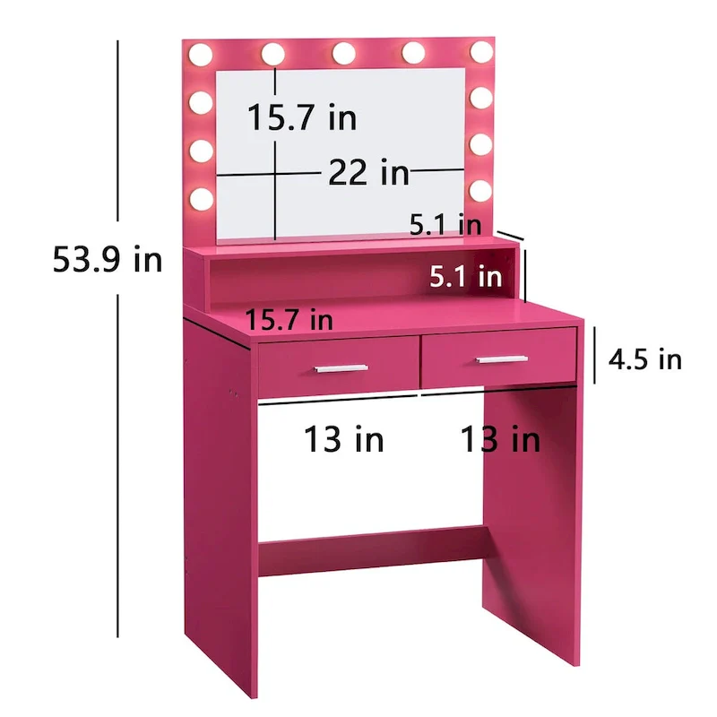 Roomfitters Makeup Vanity with Lights, Vanity Desk with 2 Drawers, Dressing Table with Mirror, Vanity Desk with Storage