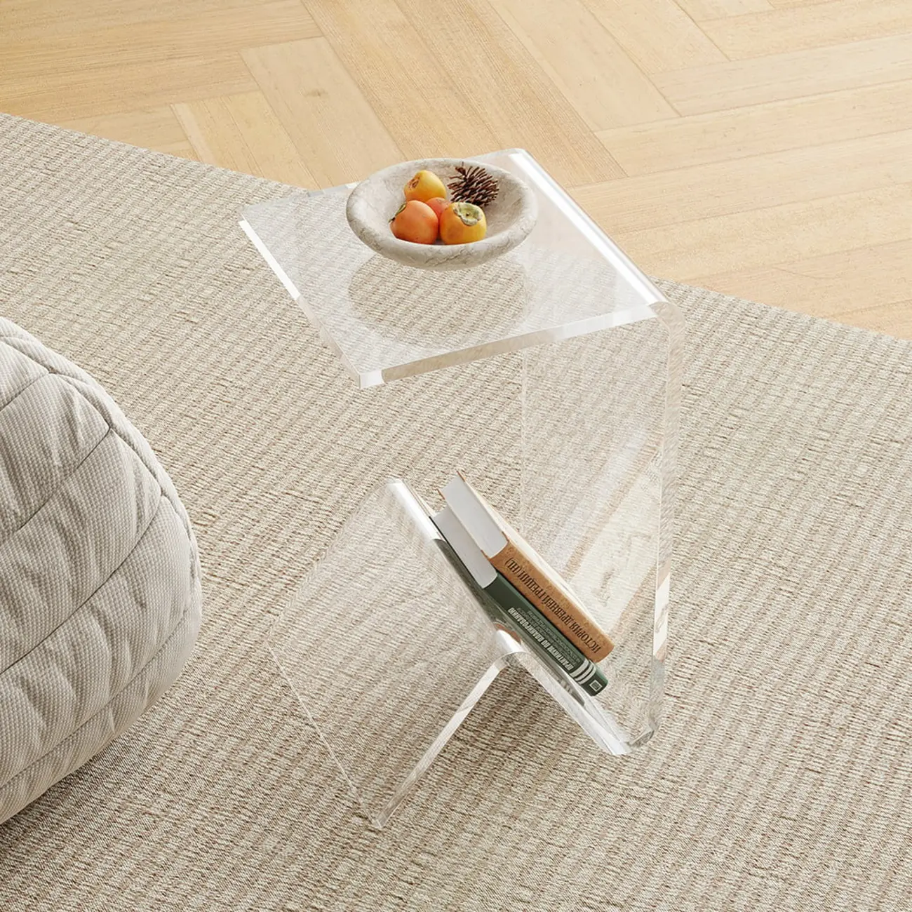 Abstract Acrylic C-shaped End Table in Black/Clear