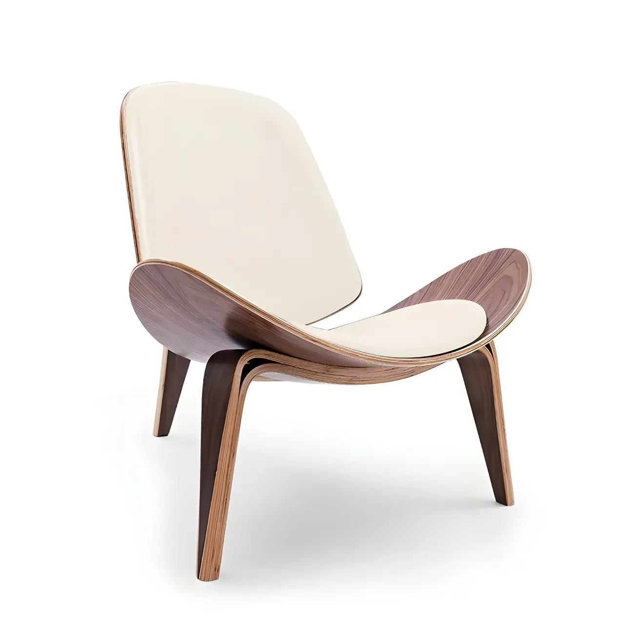 Scandinavian Leather/Linen Accent Chair with Wood Frame