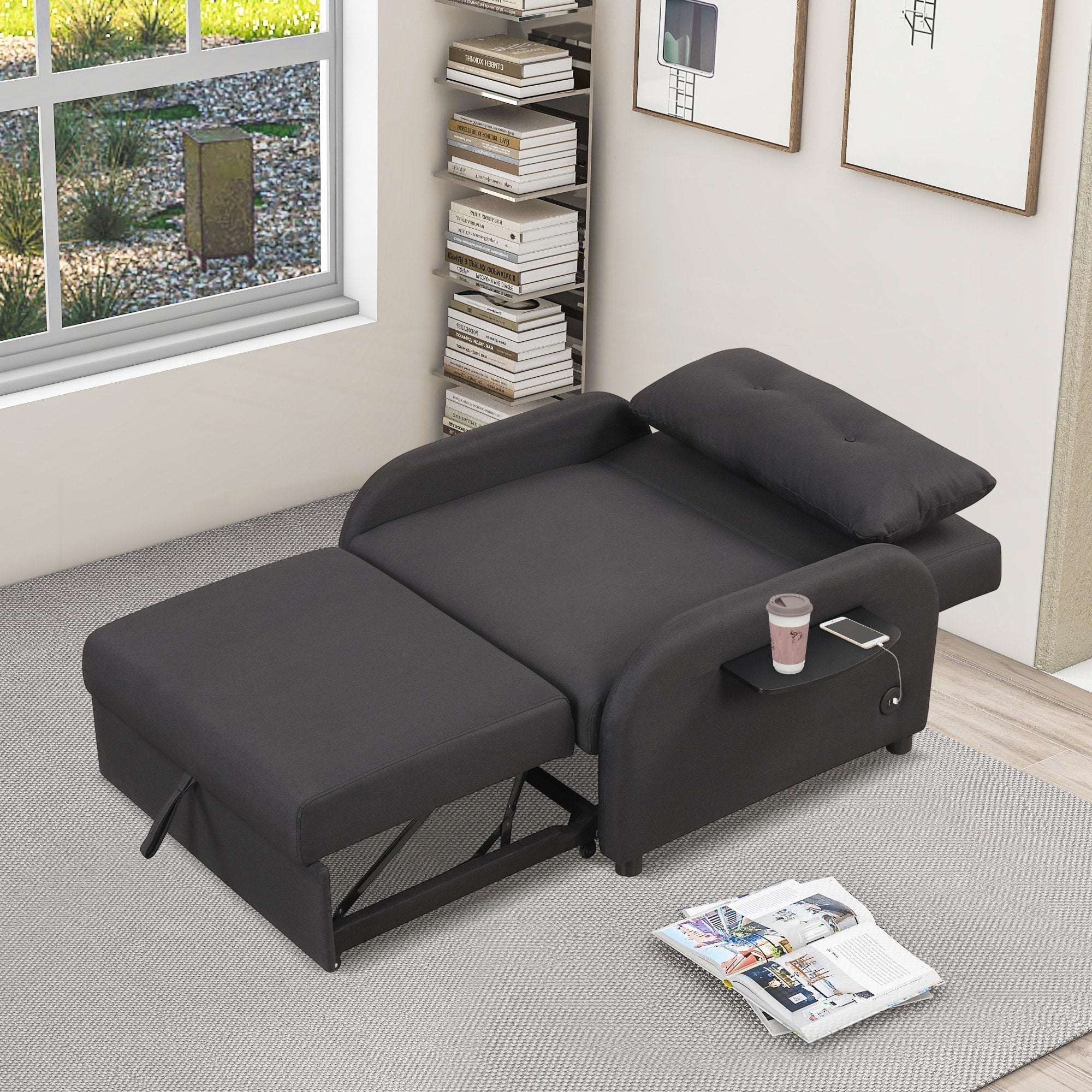Pull Out Sofa Sleeper 3 in 1 with 2 Wing Table