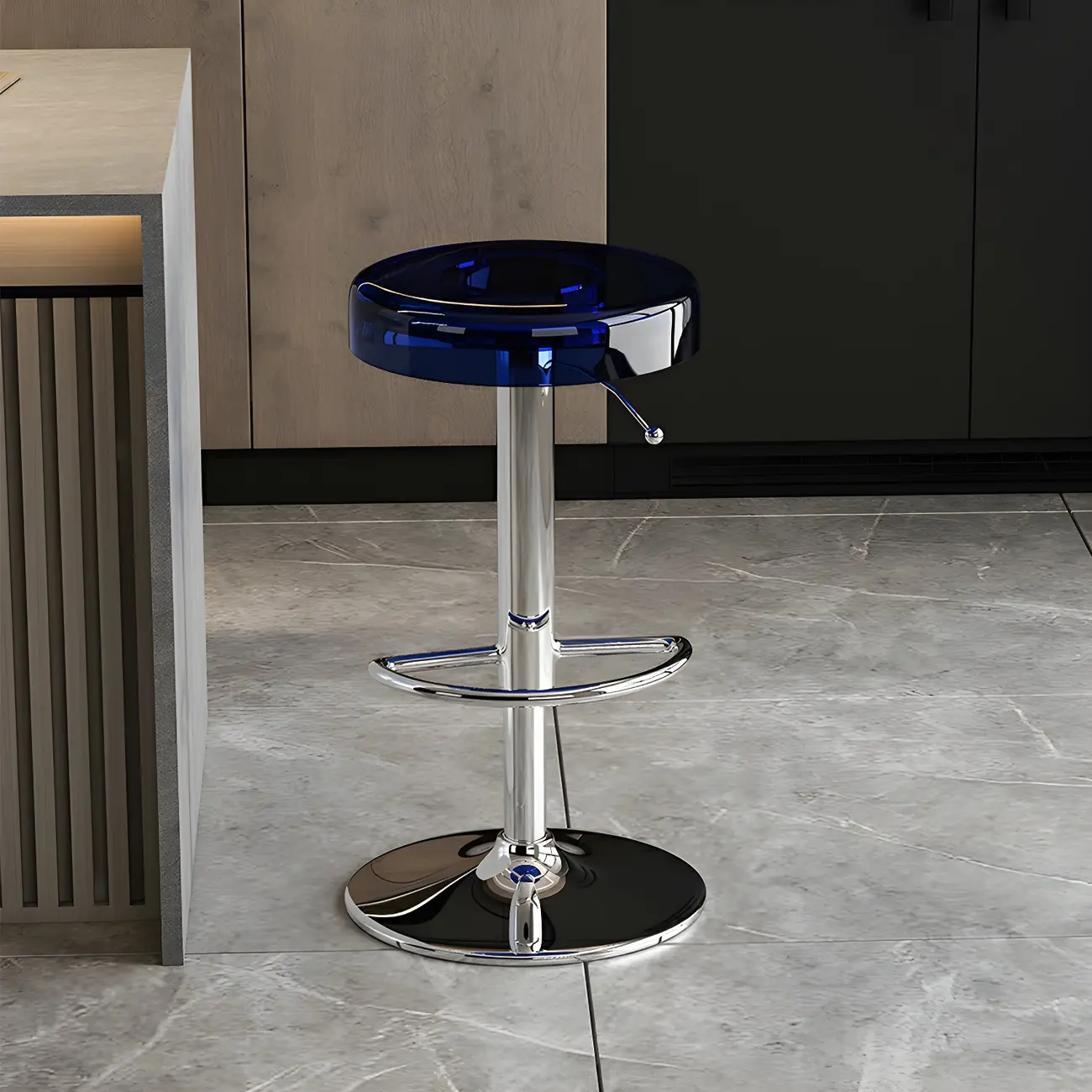 Sleek Metal Clear Acrylic Swivel Adjustable Bar Stool