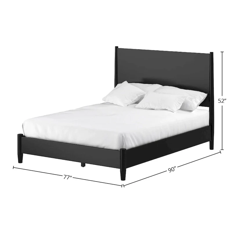 Alpine Furniture Flynn Mid Century Modern Panel Bed, Black