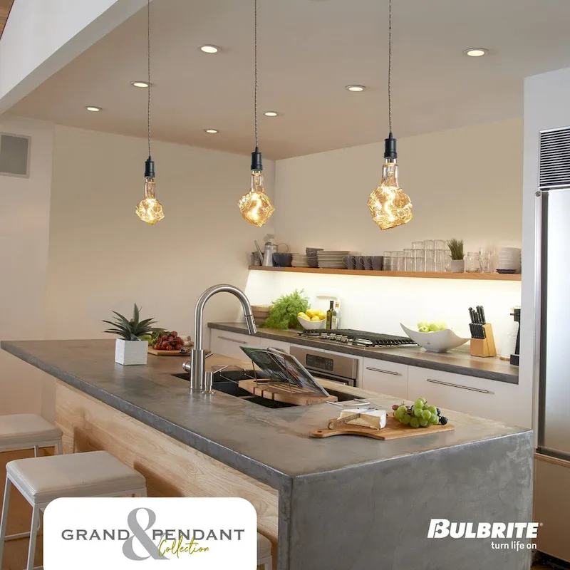 Bulbrite LED Grand Bulb and Pendant Kit of (1) 4 Watt Antique Glass 13  Glacier Shaped Bulb