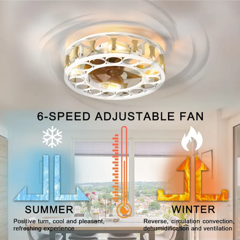 Cusp Barn 20-In Industrial Caged Ceiling Fan with Lights Remote Control, Modern 6 Speeds Ceiling Light with 4 LED Bulbs