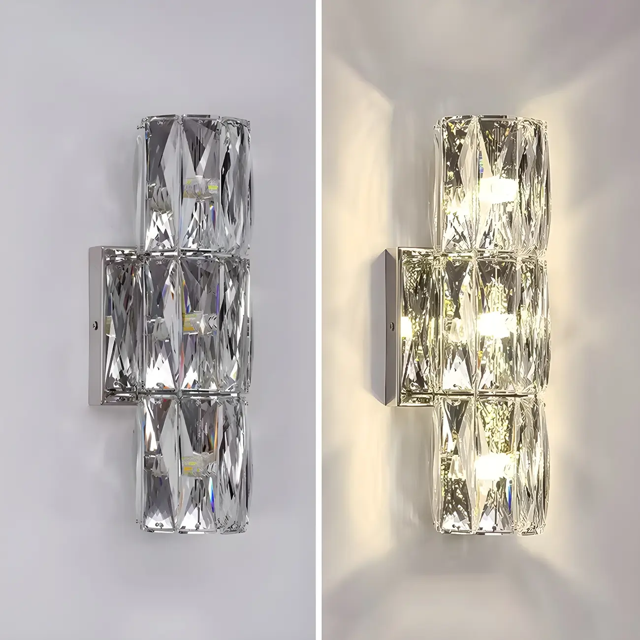 Modern 4-Light Chrome Crystal Cylinder Wall Sconce Light Fixture