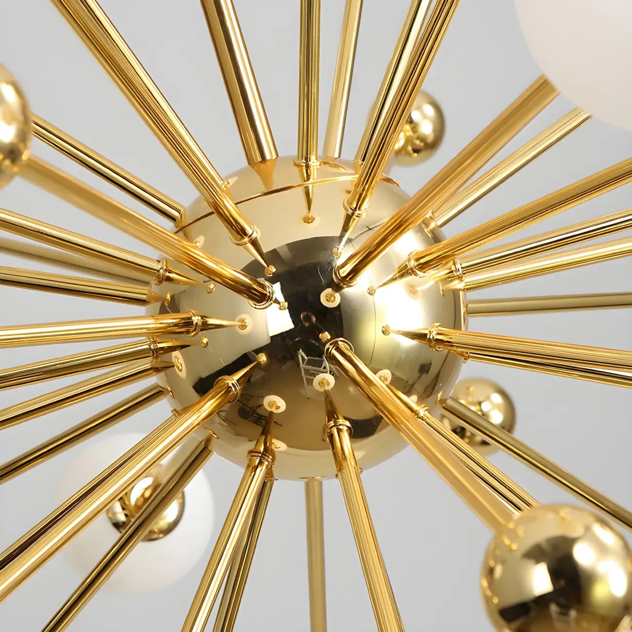 Modern Gold Sphere Sputnik Chandelier with White Glass Shade