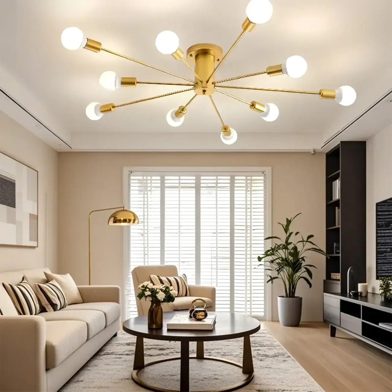 Modern Gold Sputnik Semi Flush Mount Ceiling Light
