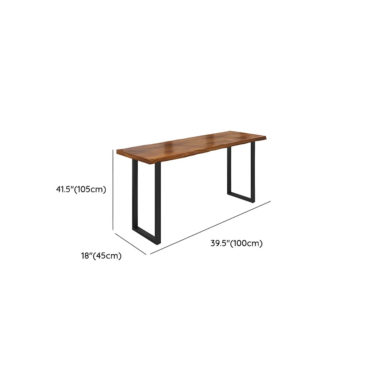 Pine Wood Rectangular Metal Base Bar Table Brown