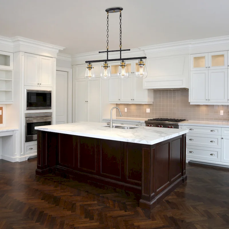 Black and Antique Gold 4- Light Glass Shades Kitchen Island Lighting