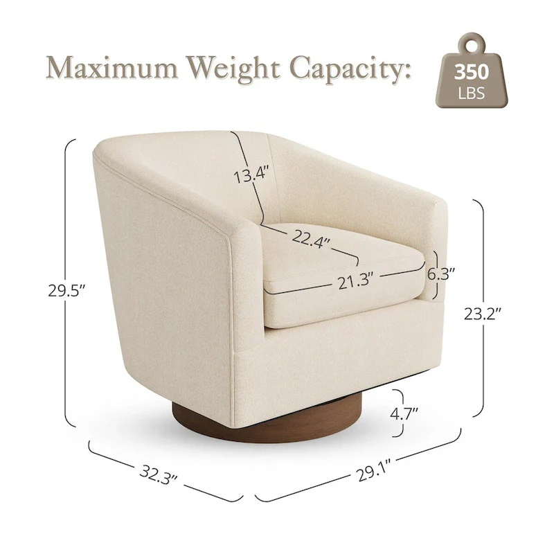 Modern Accent Chair Upholstered Fabric Living Room Swivel Barrel Armchair Wood Frame
