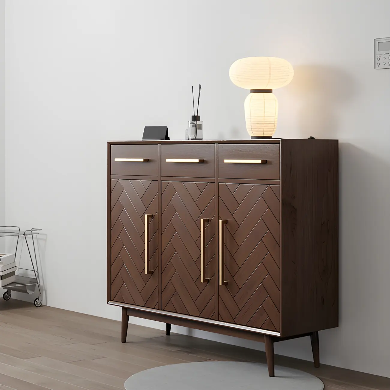 Modern Brown Solid Wood Sideboard with Drawers