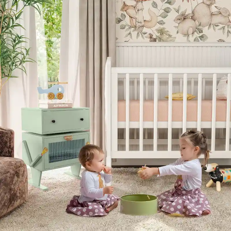 Nightstand with Rotating Drawer and LED Light Strip