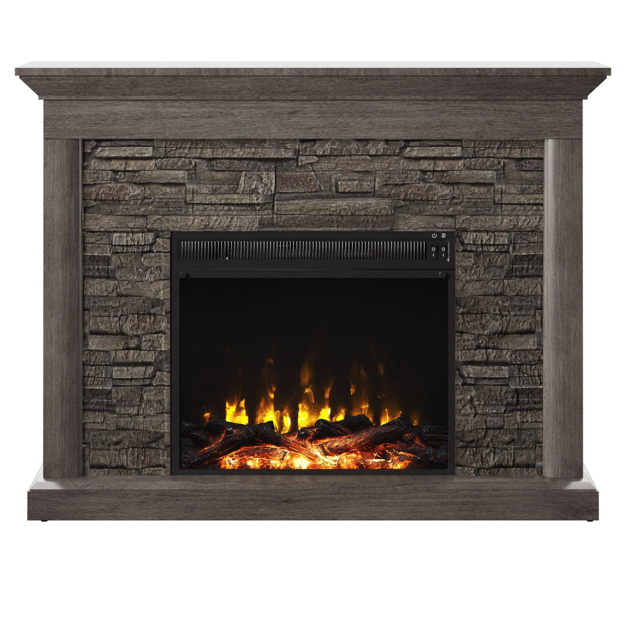 Stacked Stone Wall Mantel with Electric Fireplace