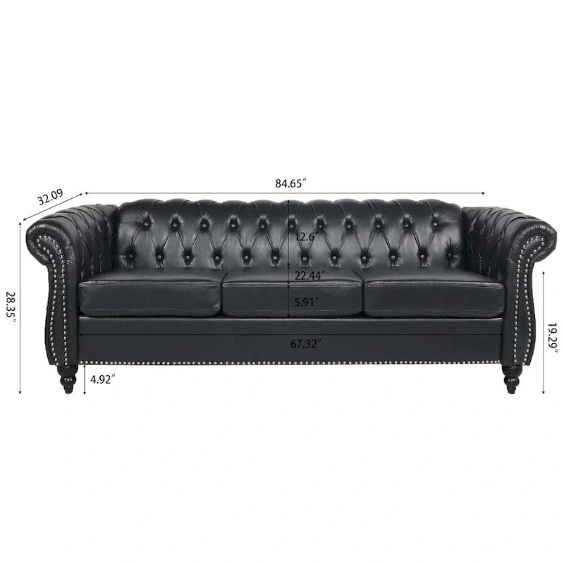 84.65   PU Rolled Arm Chesterfield 3 Seater Sofa