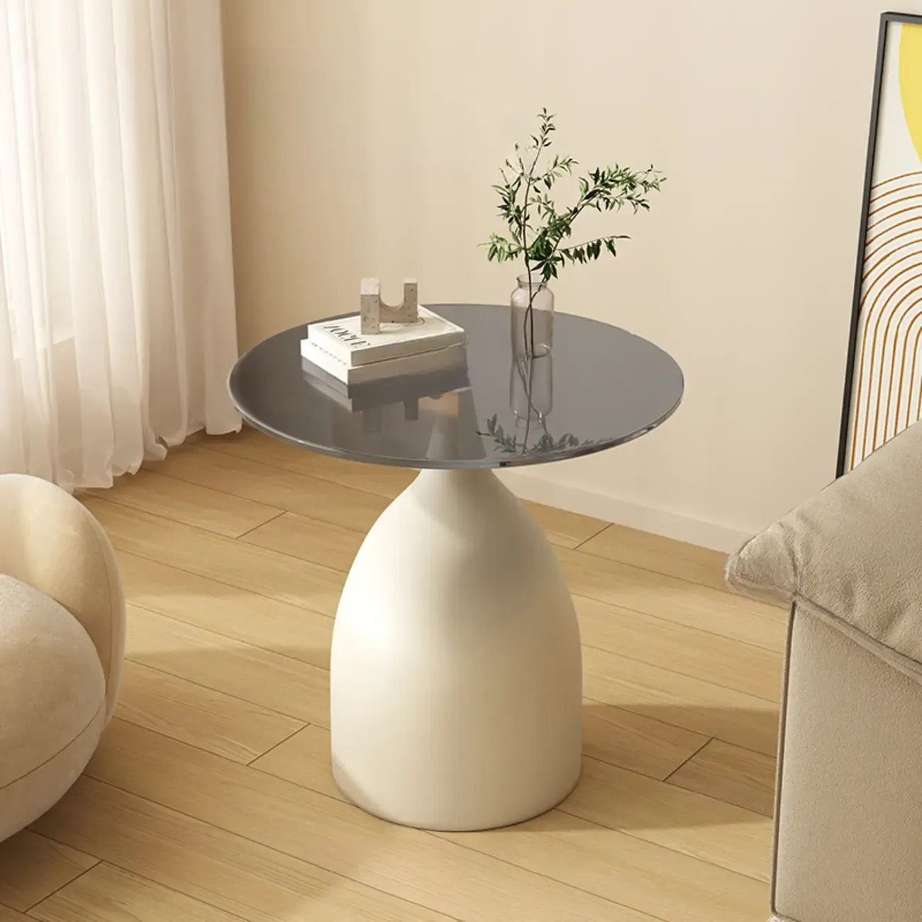 Classic Glass Pedestal Base Circular Chairside Table - Table Only