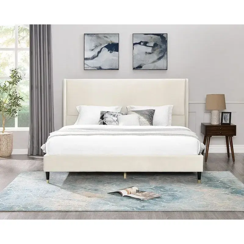 Velvet Wingback Platform Bed,Queen/King Size