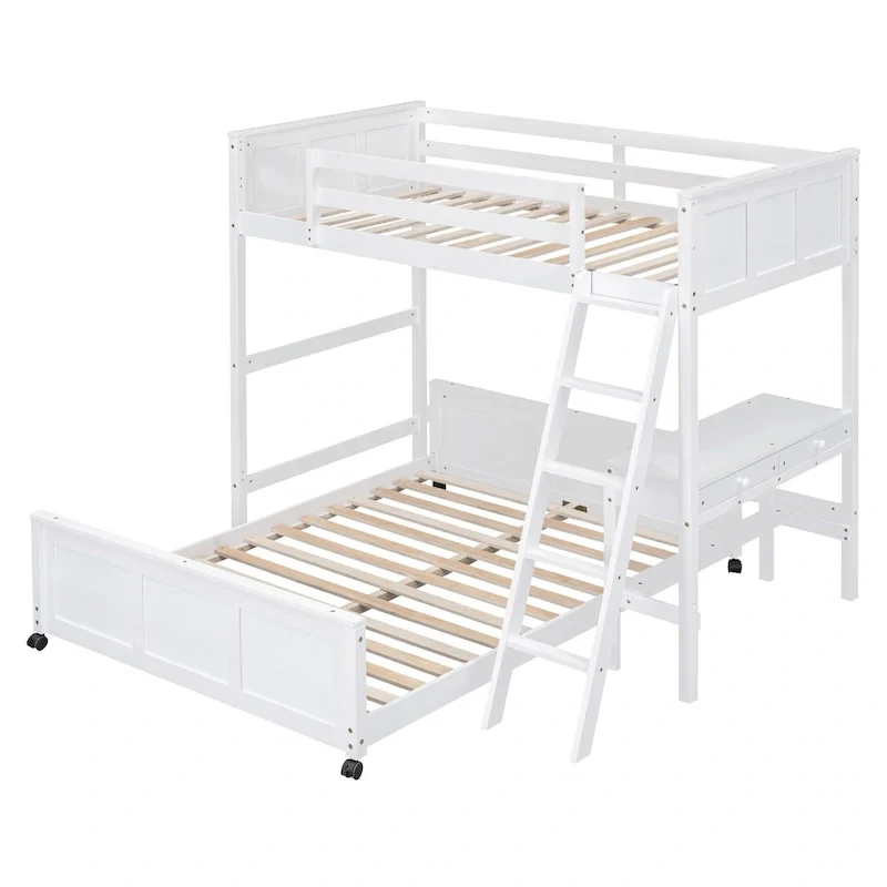 Twin Over Full Bunk Bed with Desk, Gray