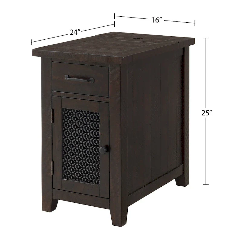 Rustic Solid Wood Chairside End Table with Hidden Charging Station