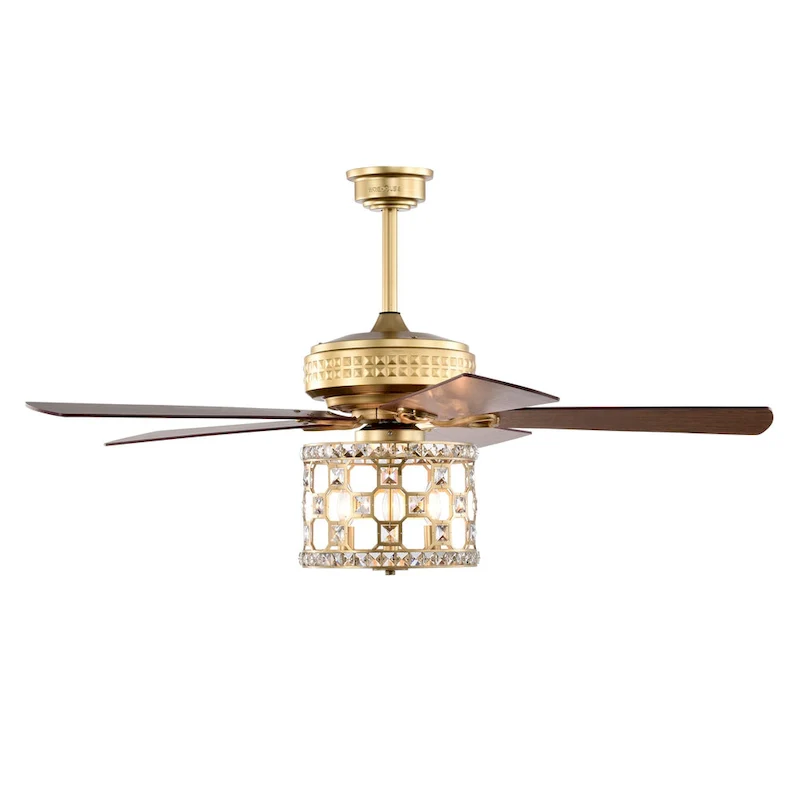 Adsila 52 Inch Matte Gold Glam Crsytal Ceiling Fan with Remote - N/A