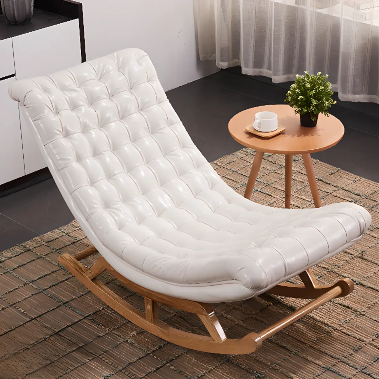 Modern Upholstered Ergonomic Rocking Chair with Ottoman