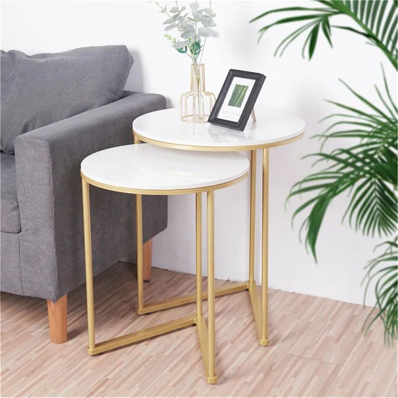 Set of 2 Round Nesting Coffee Side Table Modern Accent End Table