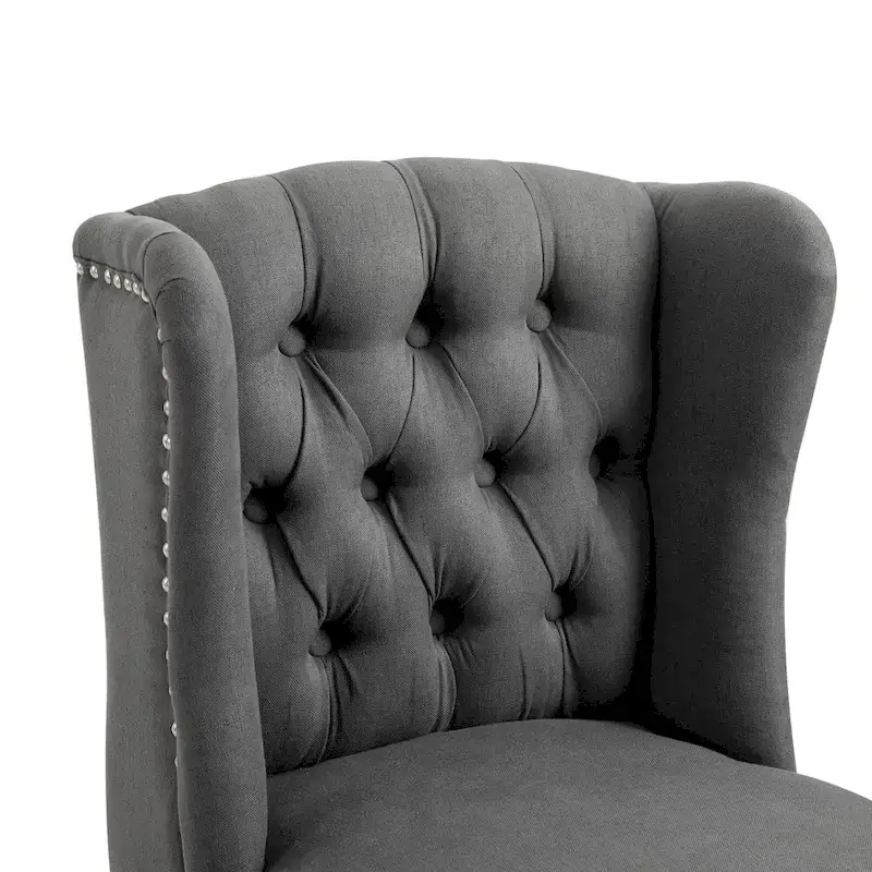 HOMCOM 2 Piece Counter Height Barstools Kitchen Breakfast Stools with Nailhead-Trim and Tufted Back, Solid Wood Legs