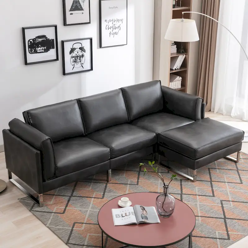 Morden Fort L-Shaped Sofa Sectional Faux Leather Couch for Living Room