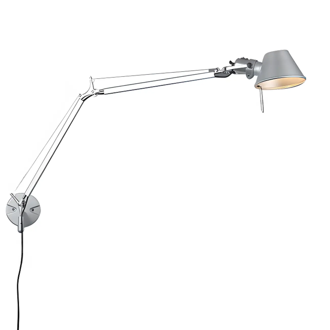 Industrial Metal Silver and Black Swing Arm Wall Light with Shade