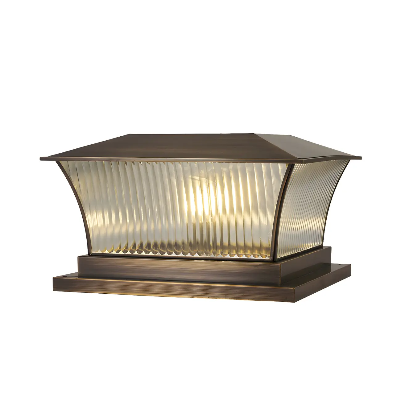 Modern Solar Brown Striped Geometric Outdoor Post Lights